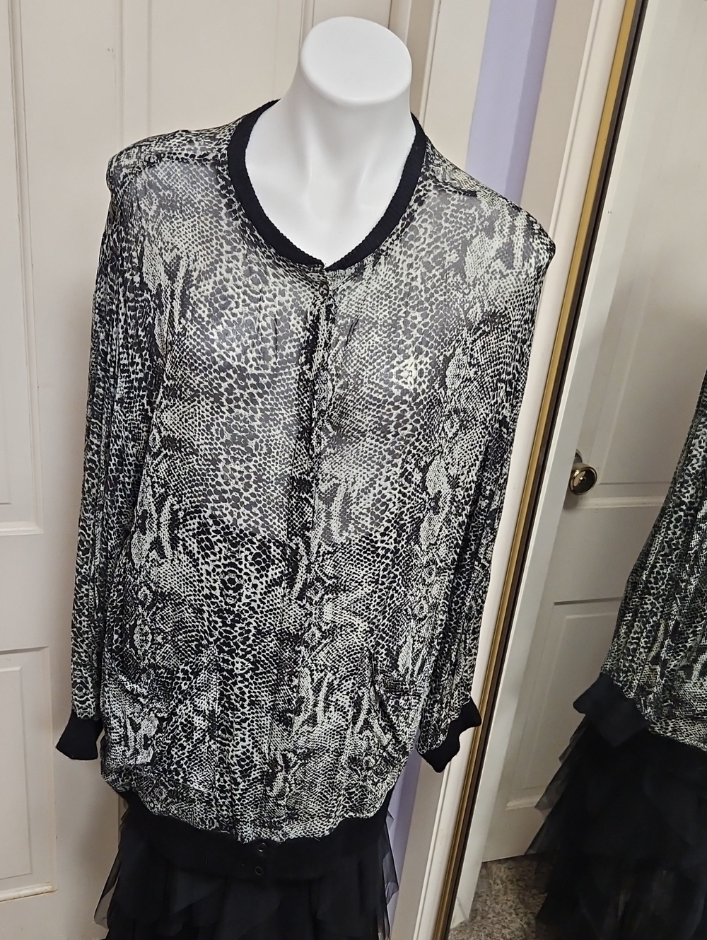Goth Snake Free People Black & White Sheer Animal Print Pullover